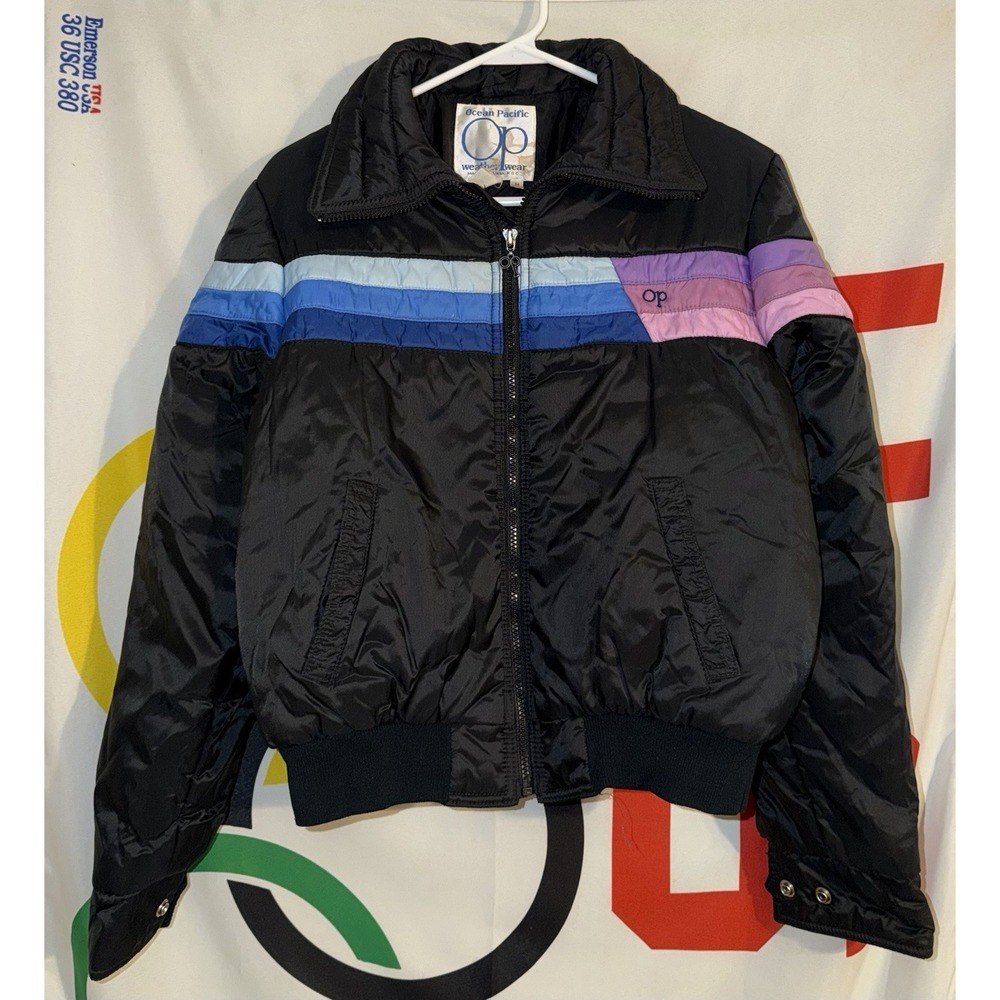 Vintage Ocean Pacific OP Puffer Jacket Womens Medium Black Full Zip 80s